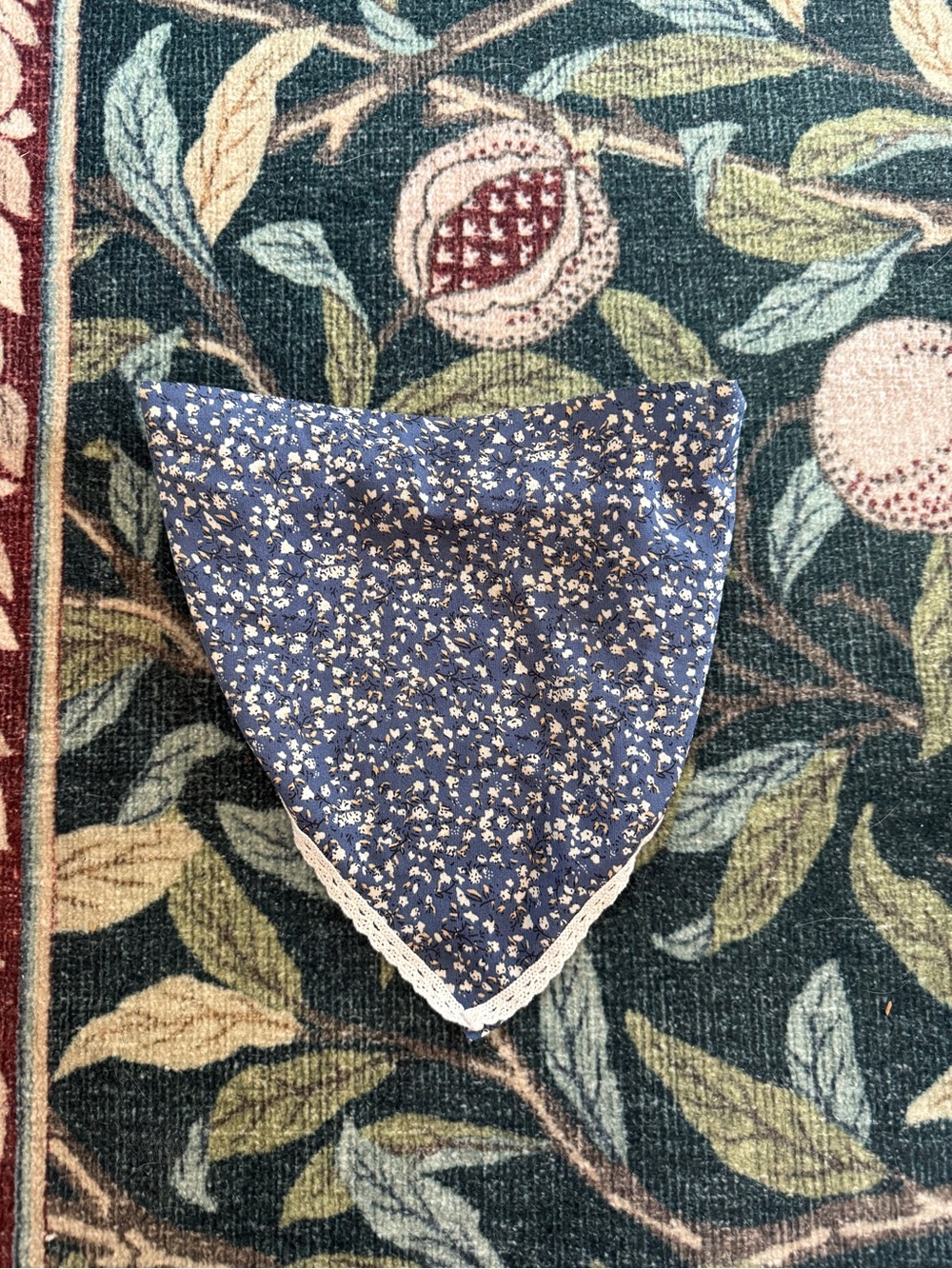 Blue Floral Bandana with Lace Trim
